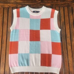 Women's Lillusory Colorblock Checkered Sleeveless Sweater Vest Size Small Preppy